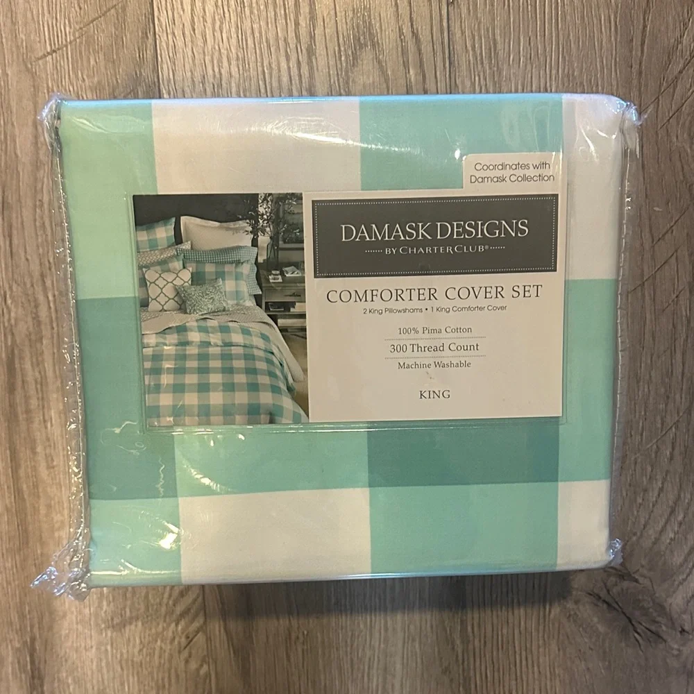 Charter Club Damask Designs Aqua Comforter Cover Set - King